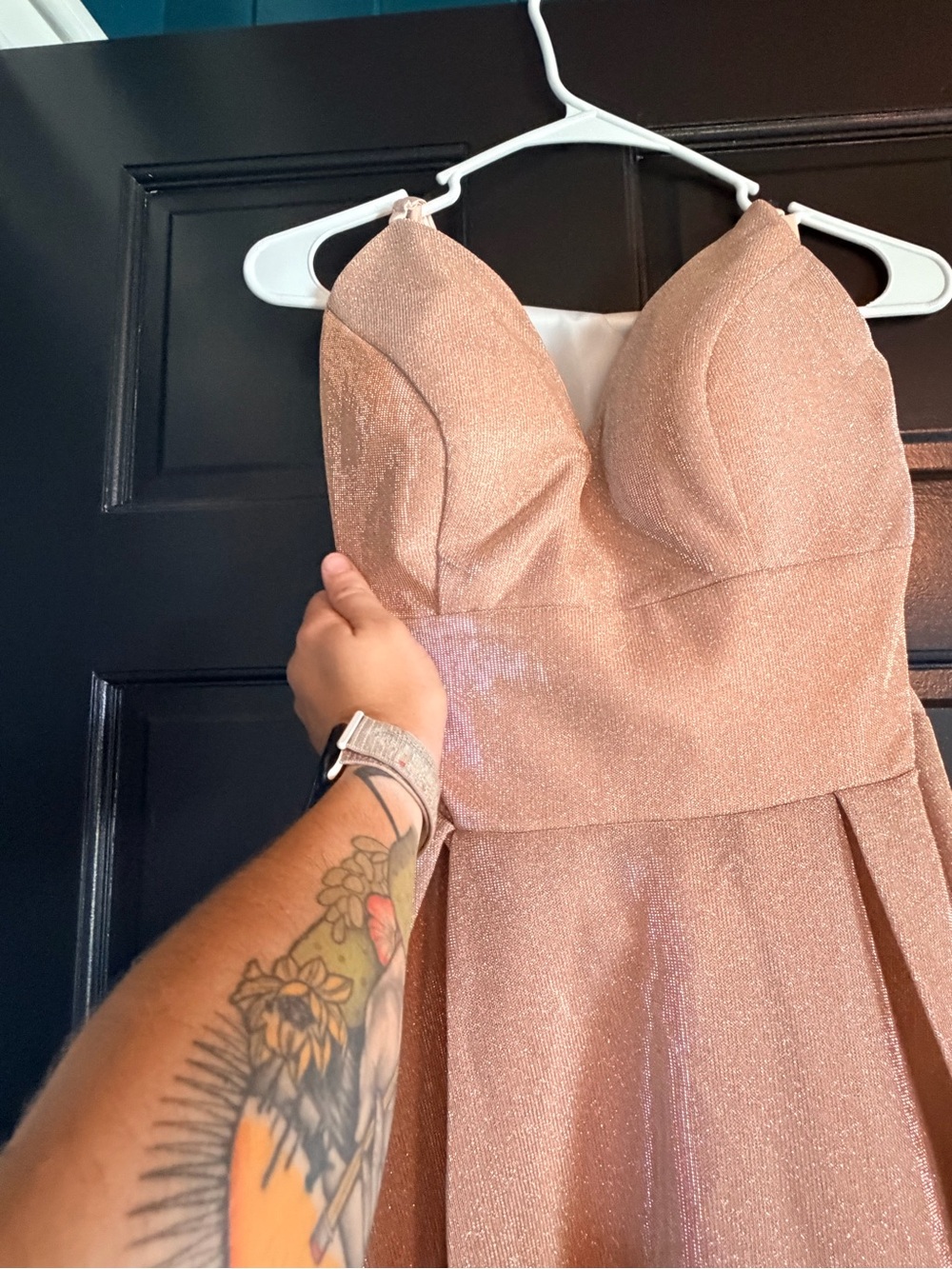 Strapless Sparkle A-Line Dress in Rose Gold